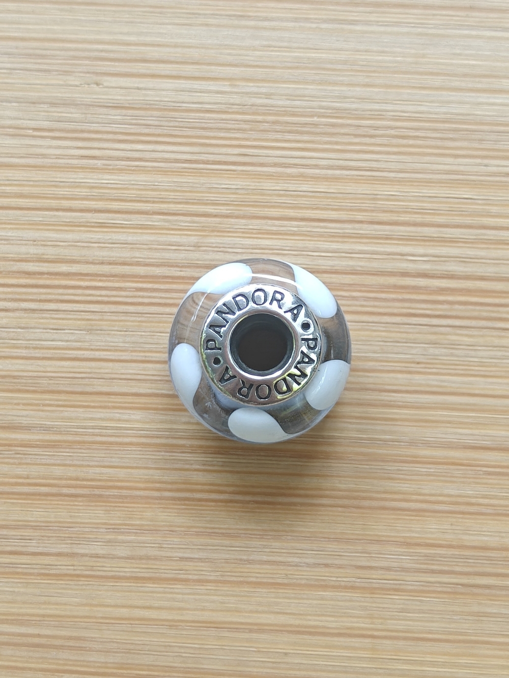 Pandora White/Blue Glass Silver Core Charm Bead